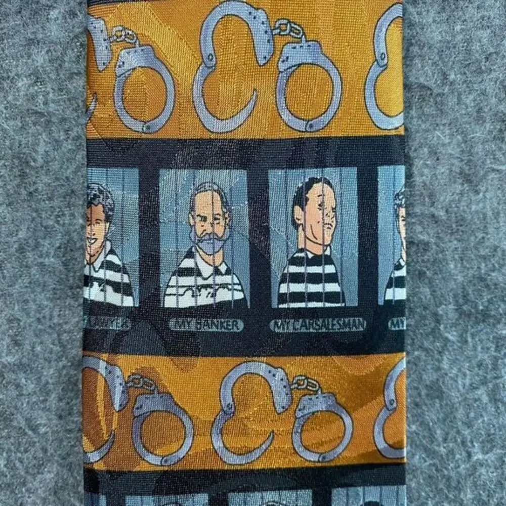 Steven Harris Handmade Novelty Mugshot Prison Inmates‎ Handcuffs Silk Neck Tie